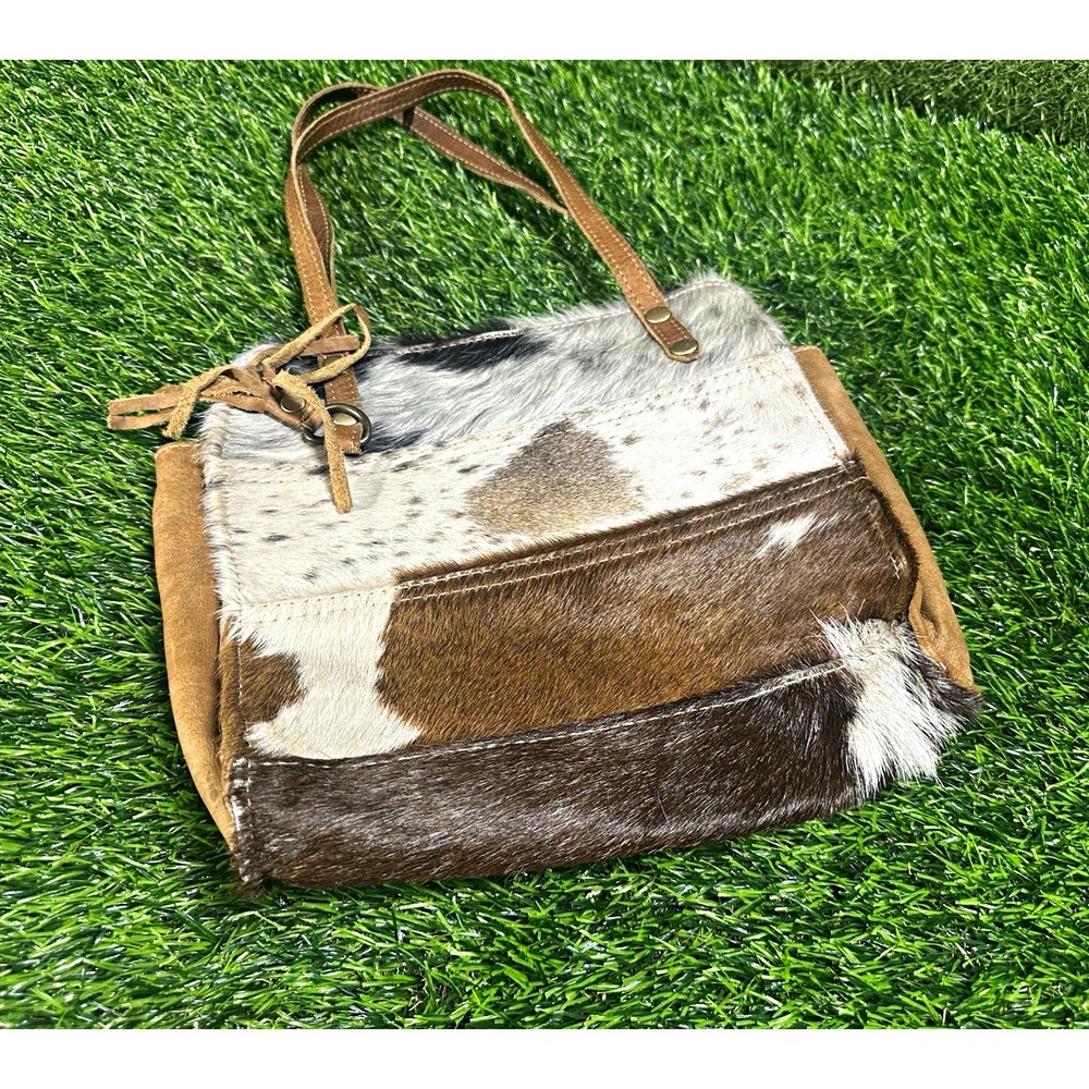 Myra Bag Boho Brown/White/Black Leather & Cotton Women's Handbag Casual CowHide